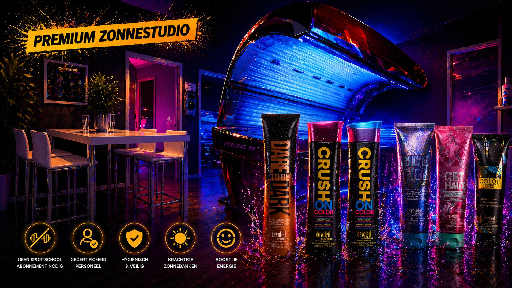 De Zon Fabrik - Premium zonnestudio in Losser met Ergoline zonnebanken en Devoted Creations producten